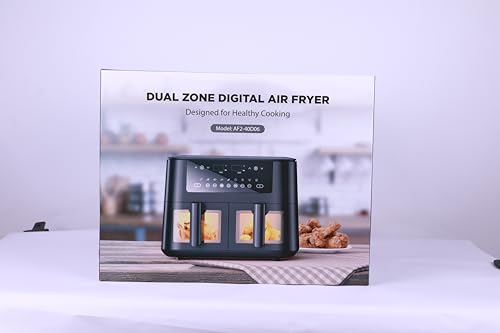 9L Dual Air Fryer with Visual Window, XL Large Capacity, 2 Drawers, 9-In-1 Cooking Presets, Touch Screen, Smart Finish, Timer Function, Dishwasher-Safe, Healthy Oil Free & Low Fat Cooking