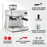 Breville Barista Max Espresso Machine | Latte & Cappuccino Coffee Maker with Integrated Bean Grinder & Steam Wand | 2.8 L Water Tank | 15 Bar Italian Pump | Stainless Steel